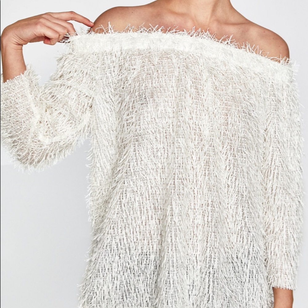White Eyelash Fringe Party Top